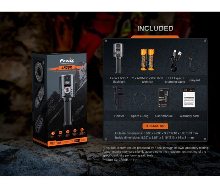 Fenix LR36R Luminus SST25 CW 10000L Rechargeable Flood + LEP White Laser Flashlight