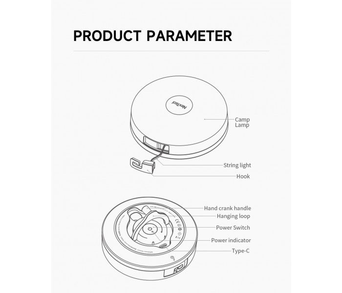 NexTool Milky Way 2-in-1 Camping Lamp NE20233 Lantern Portable Hand Cranked Retractable Ambient Decorative Lighting
