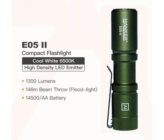 Manker E05 II CW ARMY GREEN Cool White LED 1300L Rechargeable EDC Flashlight