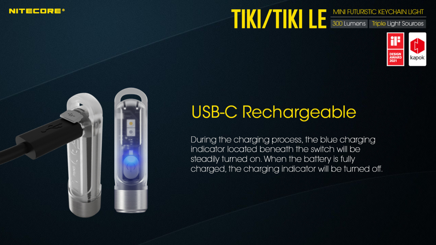 Nitecore TIKI UV/HiCRI LED Keychain Light 300 Lumens Type-C
