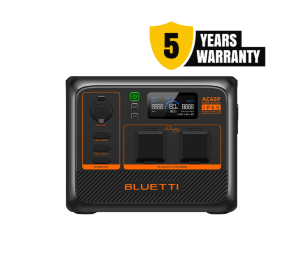 BLUETTI AC60P Portable Power Station 504Wh LiFePO4 Battery Surge AC Solar Generator (600W/1200W)