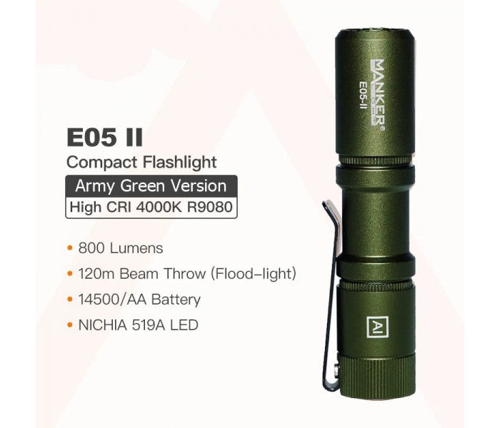 Manker E05 II NW ARMY GREEN Neutral White LED 800L Rechargeable EDC Flashlight