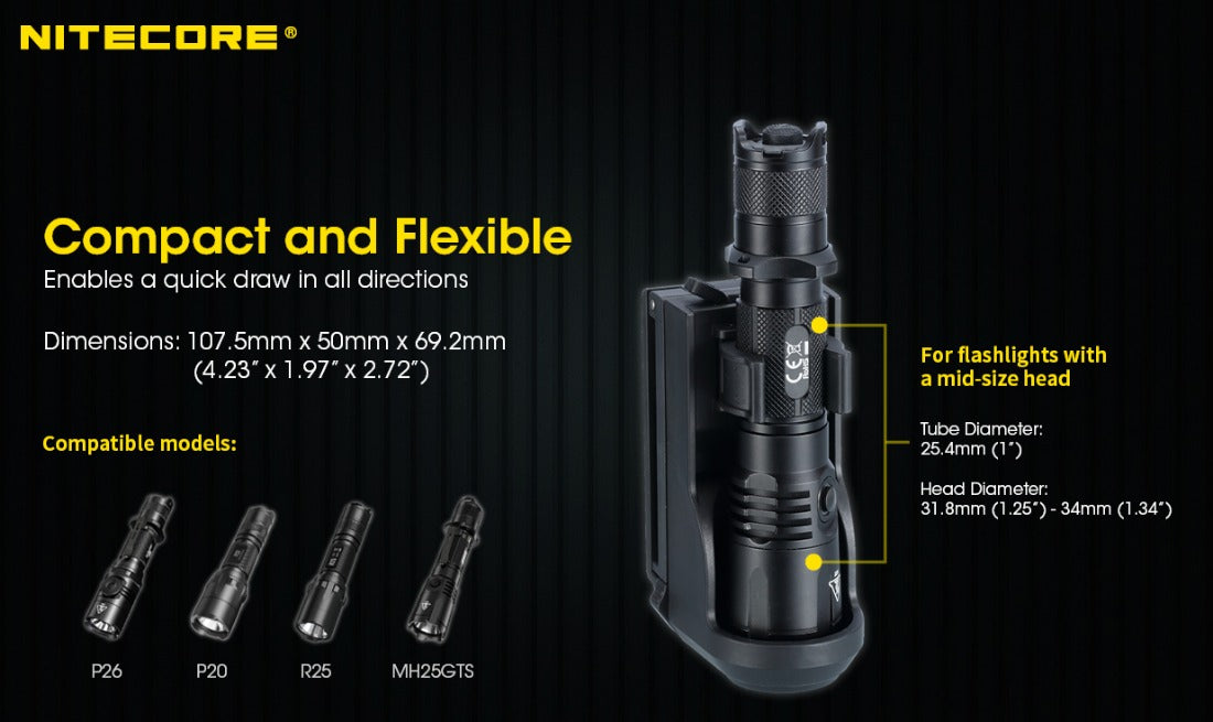 Nitecore NTH25 Rotary Rotatable Flashlight Holster with Belt Clip
