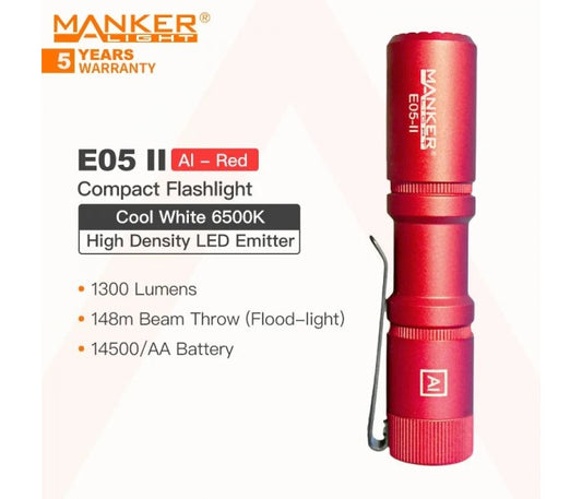 Manker E05 II CW RED Cool White LED 1300L Rechargeable EDC Flashlight