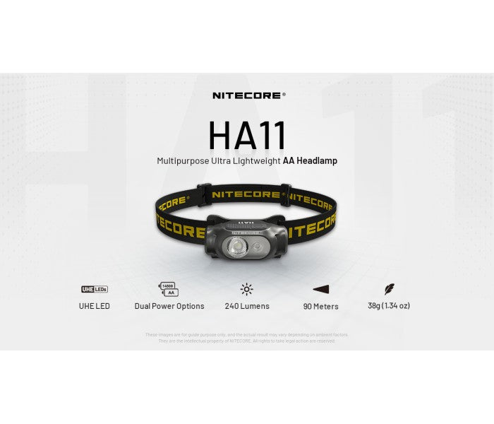 Nitecore HA11 UHE 240 Lumens Ultra Lightweight LED Headlamp + Alkaline AA Battery