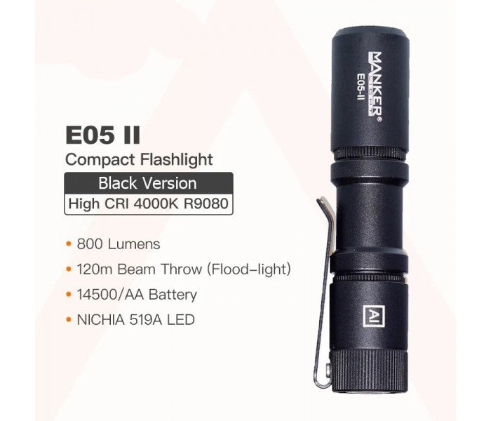 Manker E05 II NW BLACK Neutral White LED 800L Rechargeable EDC Flashlight