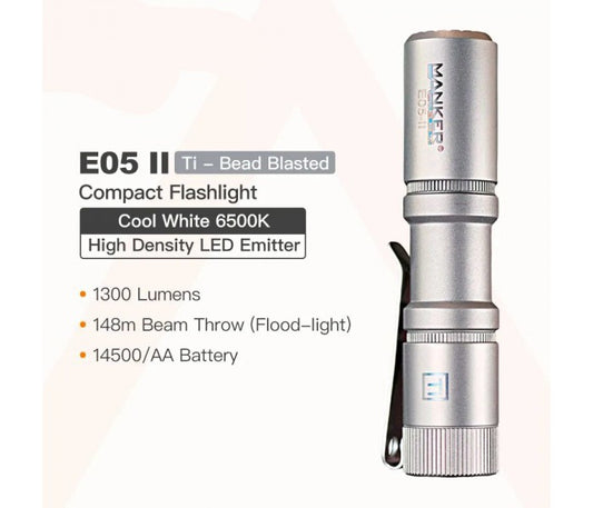 Manker E05 II Ti CW TITANIUM Cool White LED 1300L Rechargeable EDC Flashlight
