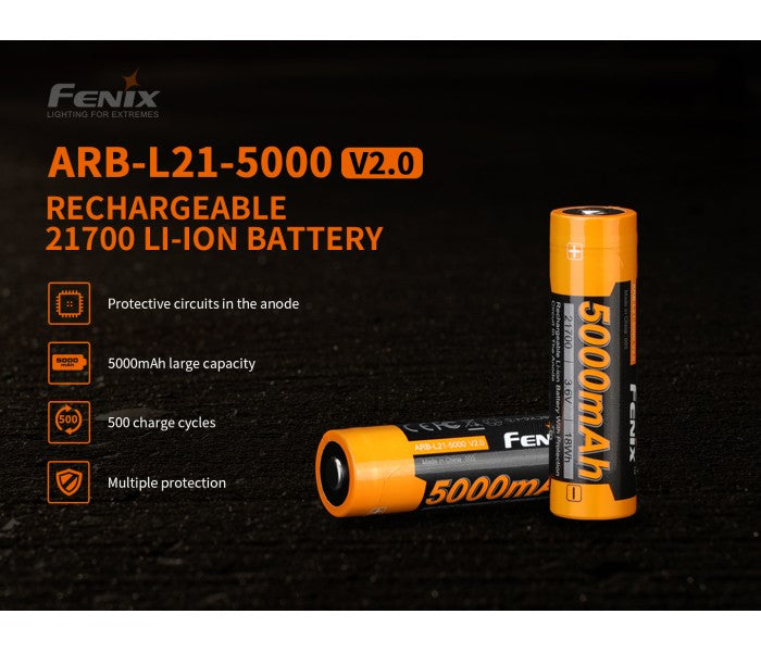 Fenix 21700 3.6V 5000mAh Li-ion Protected Rechargeable Battery ARB-L21-5000 V2.0
