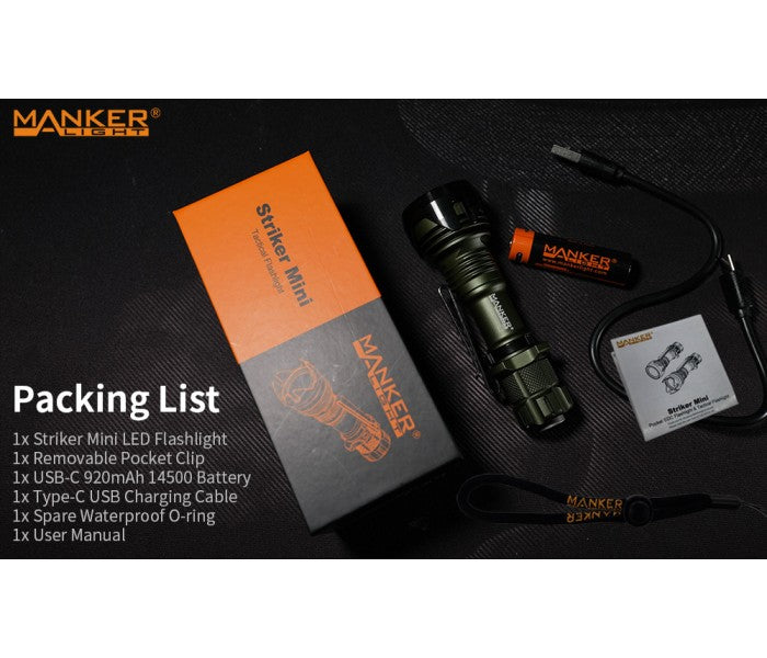 Manker Striker Mini BLACK Osram KW CSLNM1.TG Cool White LED 635L Rechargeable Pocket Tactical Flashlight