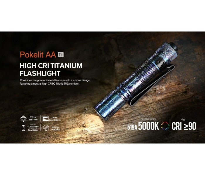 Acebeam Pokelit AA Ti Nichia 519A High CRI90 5000K LED 500 Lumens Flashlight