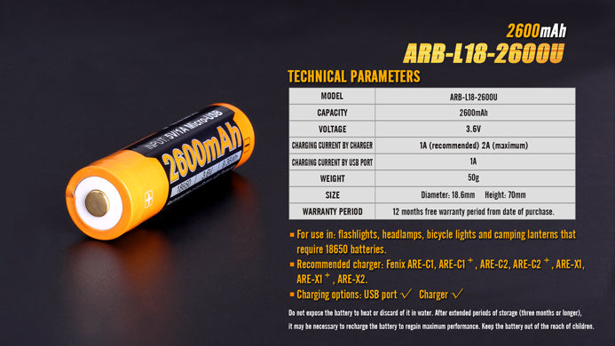 FENIX ARB-L18-2600U Rechargeable Li-on Battery
