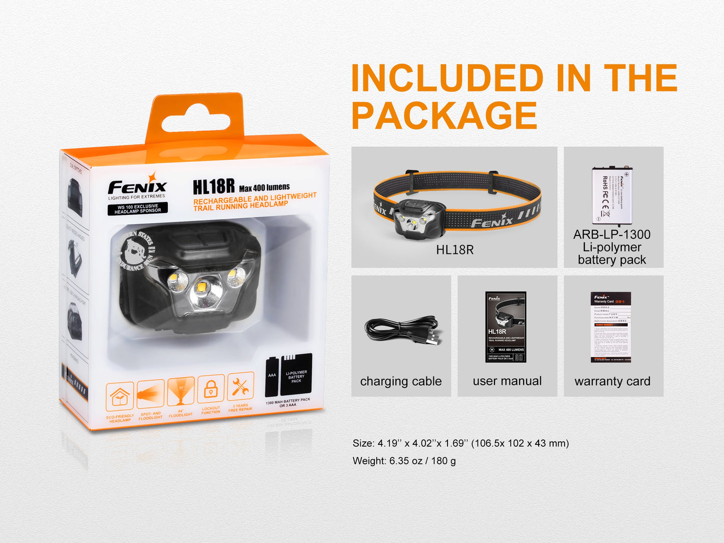 FENIX HL18R Rechargeable Headlamp 400 Lumens