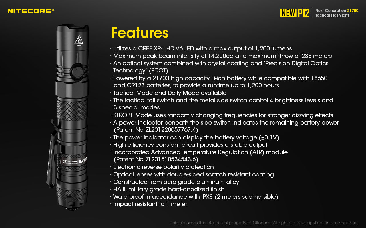 Nitecore New P12 1200 Lumens Rechargeable Flashlight