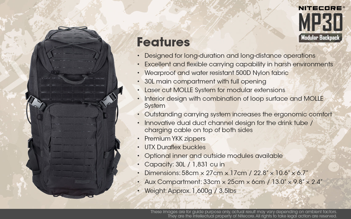 Nitecore MP30 Tactical Multi-Purpose Modular Molle Backpack