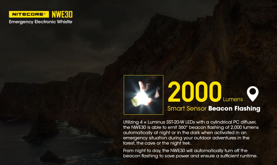 Nitecore NWE30 Emergency Electronic Whistle With Beacon Light