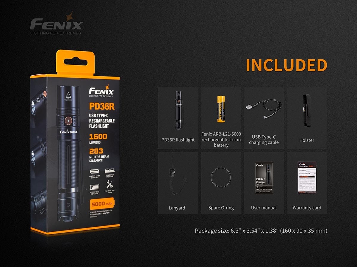 FENIX PD36R Rechargeable Flashlight 1600 Lumens