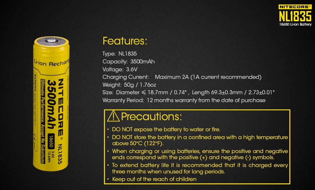 Nitecore 18650 3500mAh USB Rechargeable Li-ion Battery NL1835