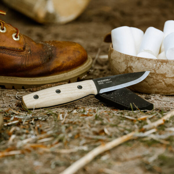 MoraKniv Finn BlackBlade (S) Ash Wood Hiking Knife 14083