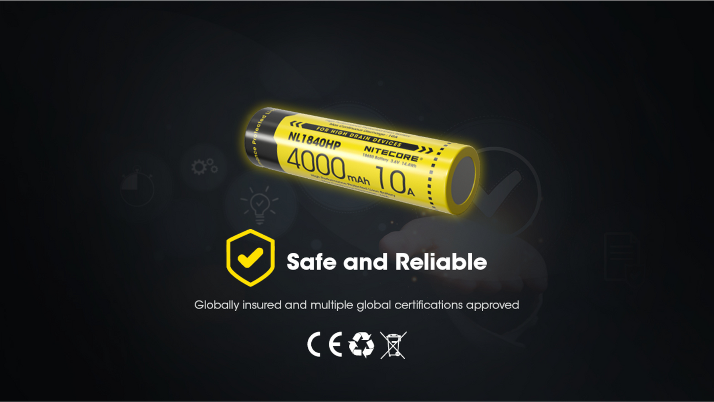 Nitecore 18650 4000mAh 10A Protected Li-ion Rechargeable Battery NL1840HP