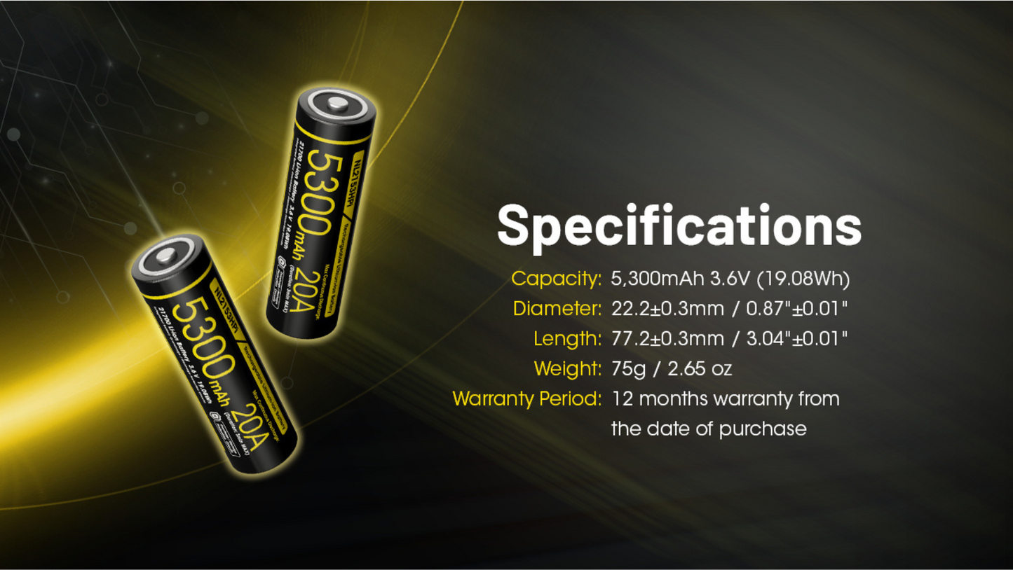 Nitecore Custom 21700 5300mAh Li-ion Rechargeable Battery NL2153HPi