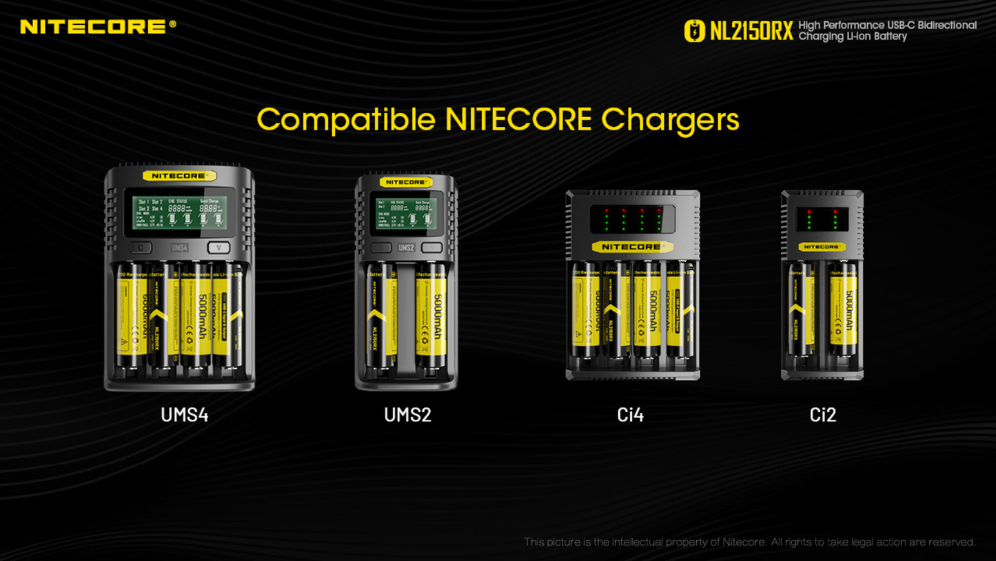 Nitecore 21700 5000mAh 8A 3.6V USB-C Input / Output Bidirectional Charging Rechargeable Li-ion Battery NL2150RX