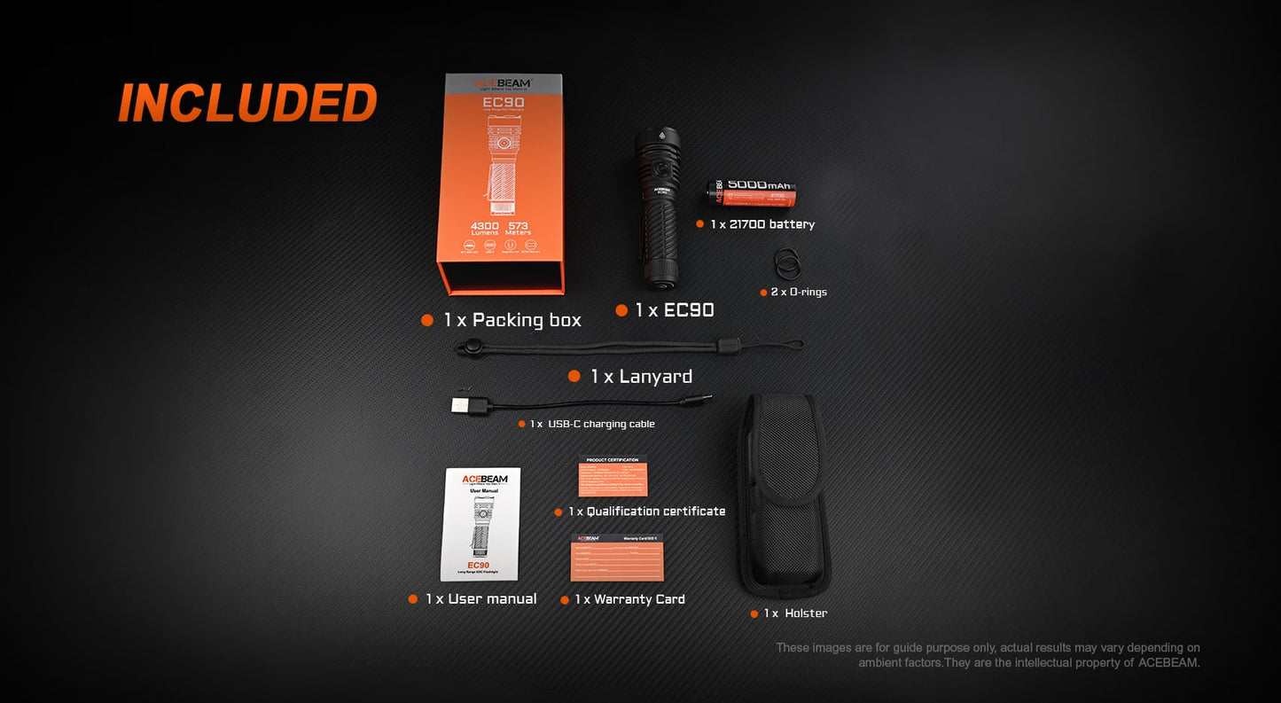 Acebeam EC90 Luminus SFT-90X LED 4300L CW Rechargeable Flashlight