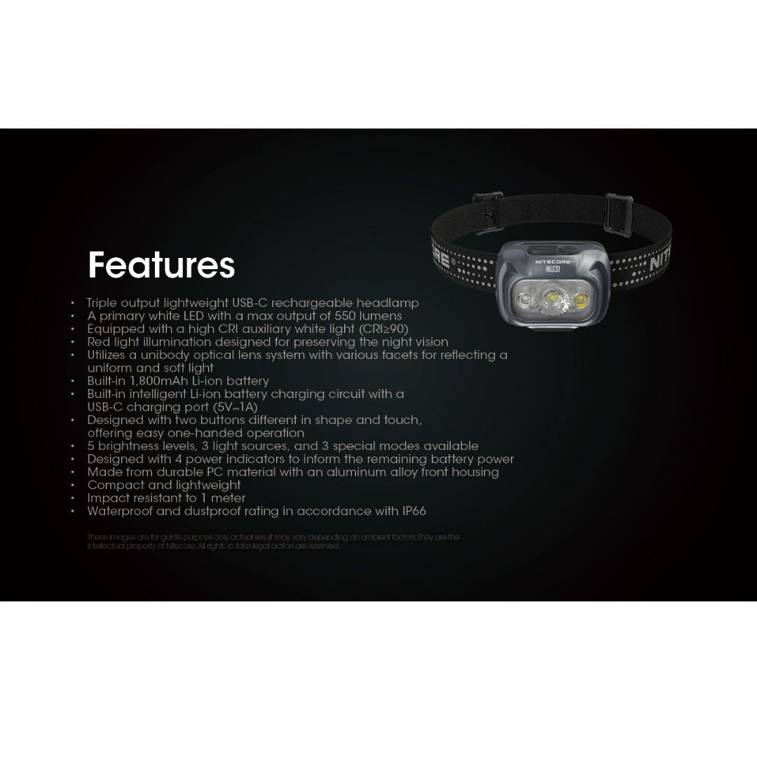 Nitecore NU31 550L LED Triple Output Lightweight USB-C Rechargeable Headlamp
