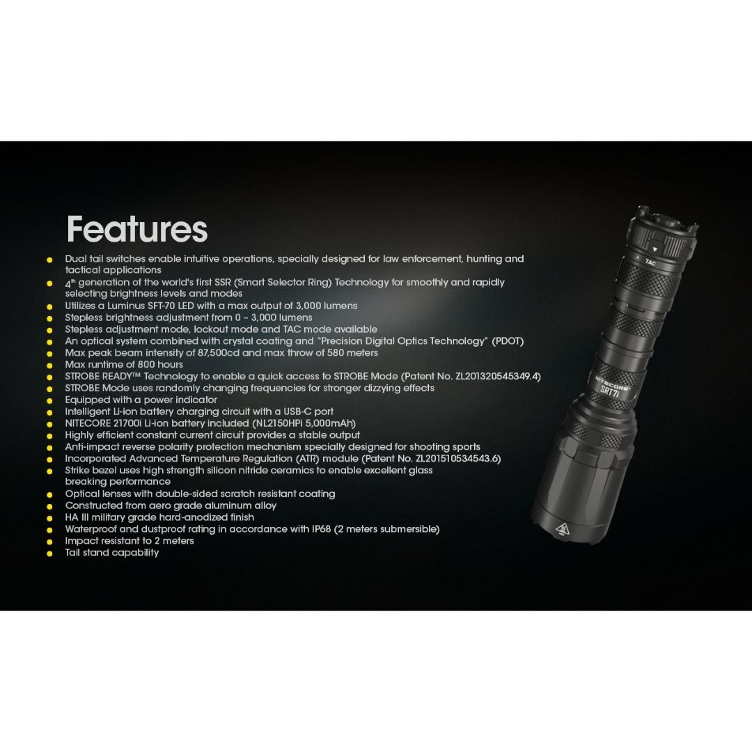 Nitecore SRT7i LUMINUS SFT-70 LED SmartRing Rechargeable Tactical Flashlight