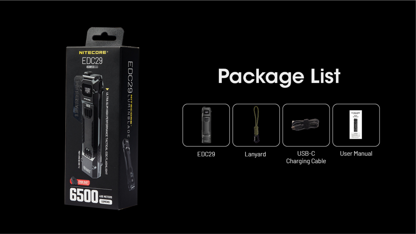 Nitecore EDC29 NiteLab UHi2 20 MAX LED 6500L Ultra Slim High Performance EDC Rechargeable Flashlight