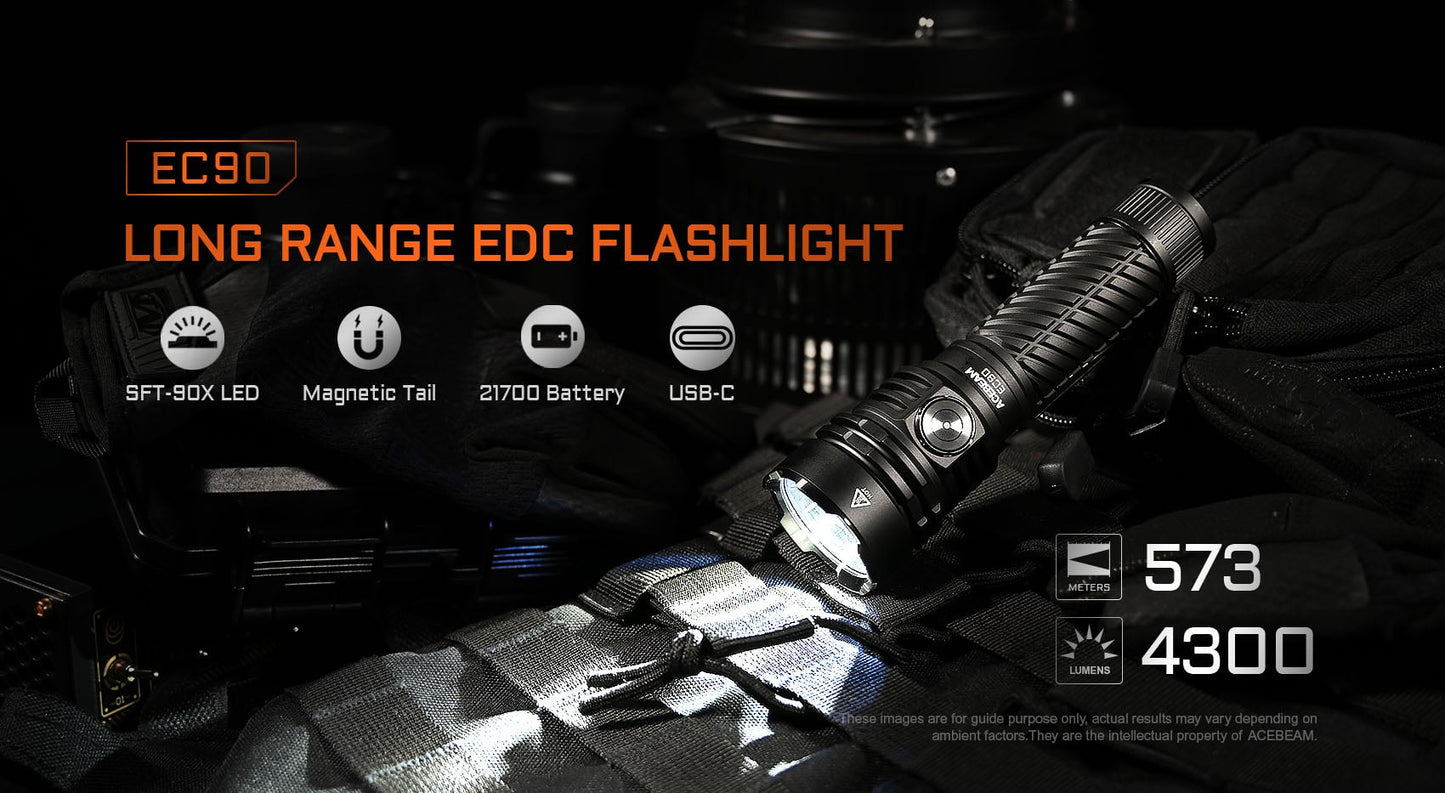 Acebeam EC90 Luminus SFT-90X LED 4300L CW Rechargeable Flashlight
