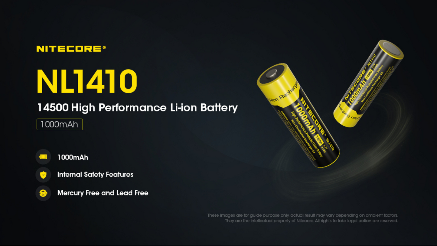 Nitecore 14500 1000mAh 3.7V High Performance Protected Rechargeable Li-ion Battery NL1410