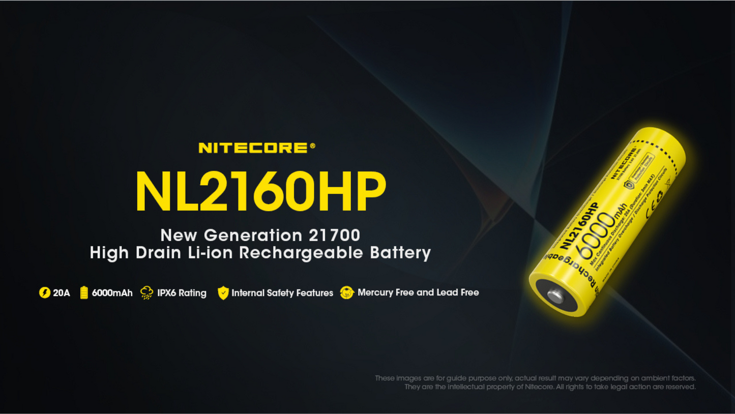 Nitecore 21700 6000mAh 20A 3.6V Rechargeable Li-ion Battery NL2160HP