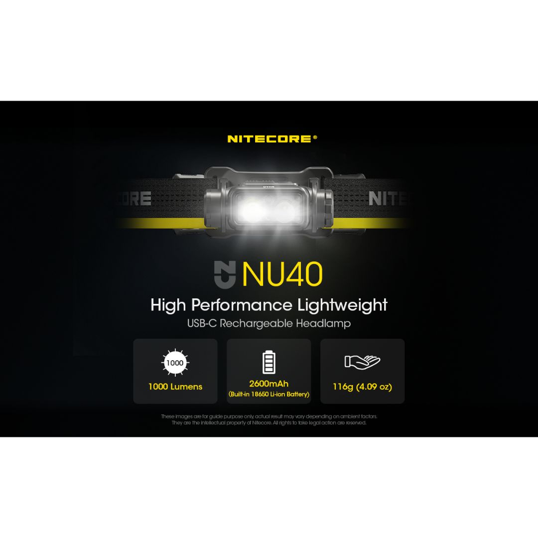 Nitecore NU40 1000 Lumens CW Spotlight + Floodlight Rechargeable Headlamp