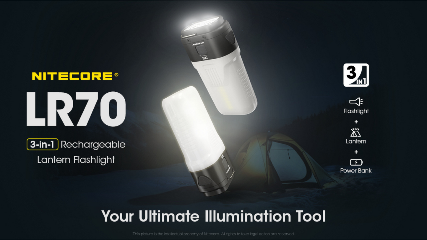 Nitecore LR70 Luminus SST40 LED & High CRI Red LED 3000L 3-in-1 Recharge Power Bank Lantern Flashlight