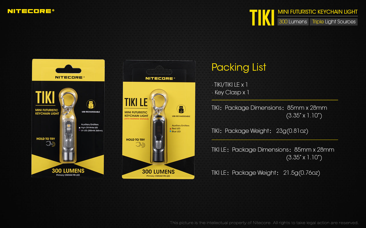 Nitecore TIKI UV/HiCRI LED Keychain Light 300 Lumens Type-C