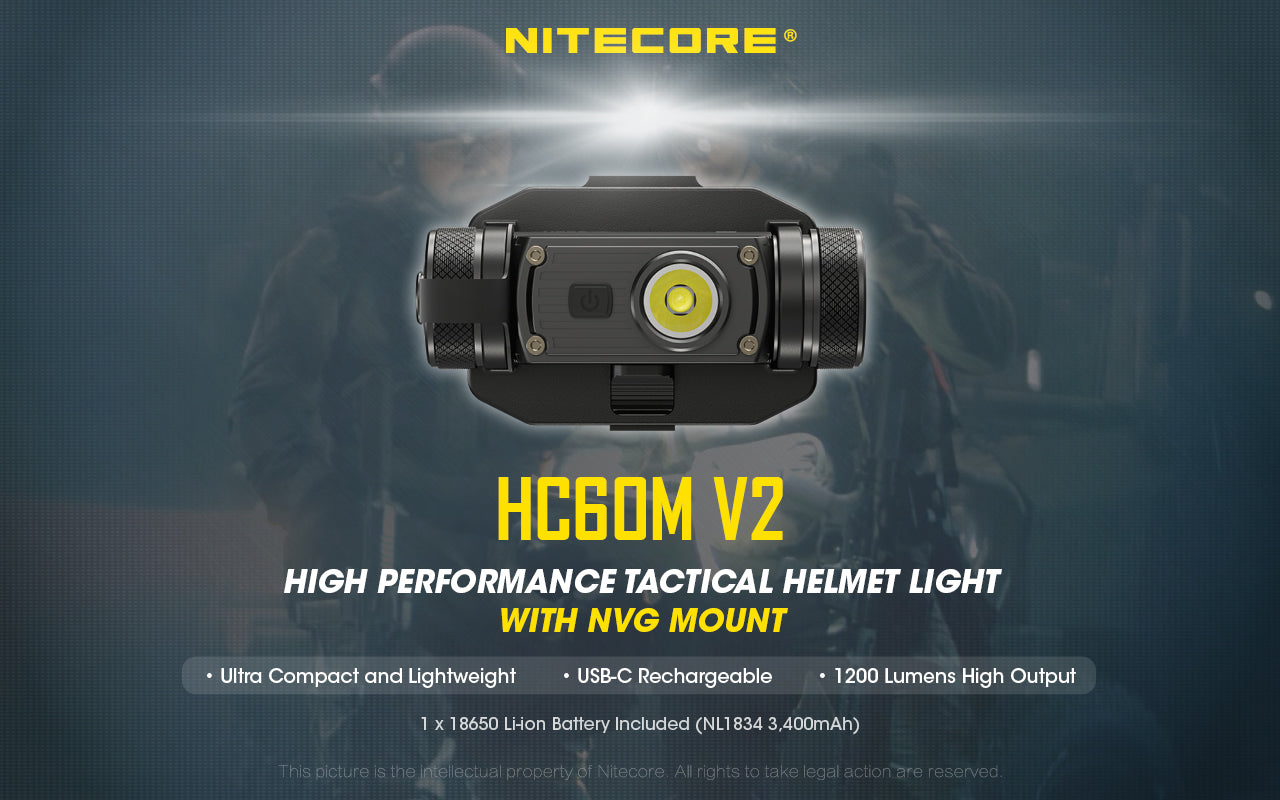 Nitecore HC60M V2 OSRAM P9 LED CW 1200L NVG Helmet Headlamp w Battery