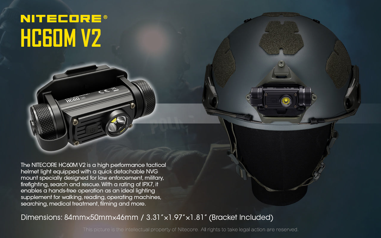 Nitecore HC60M V2 OSRAM P9 LED CW 1200L NVG Helmet Headlamp w Battery