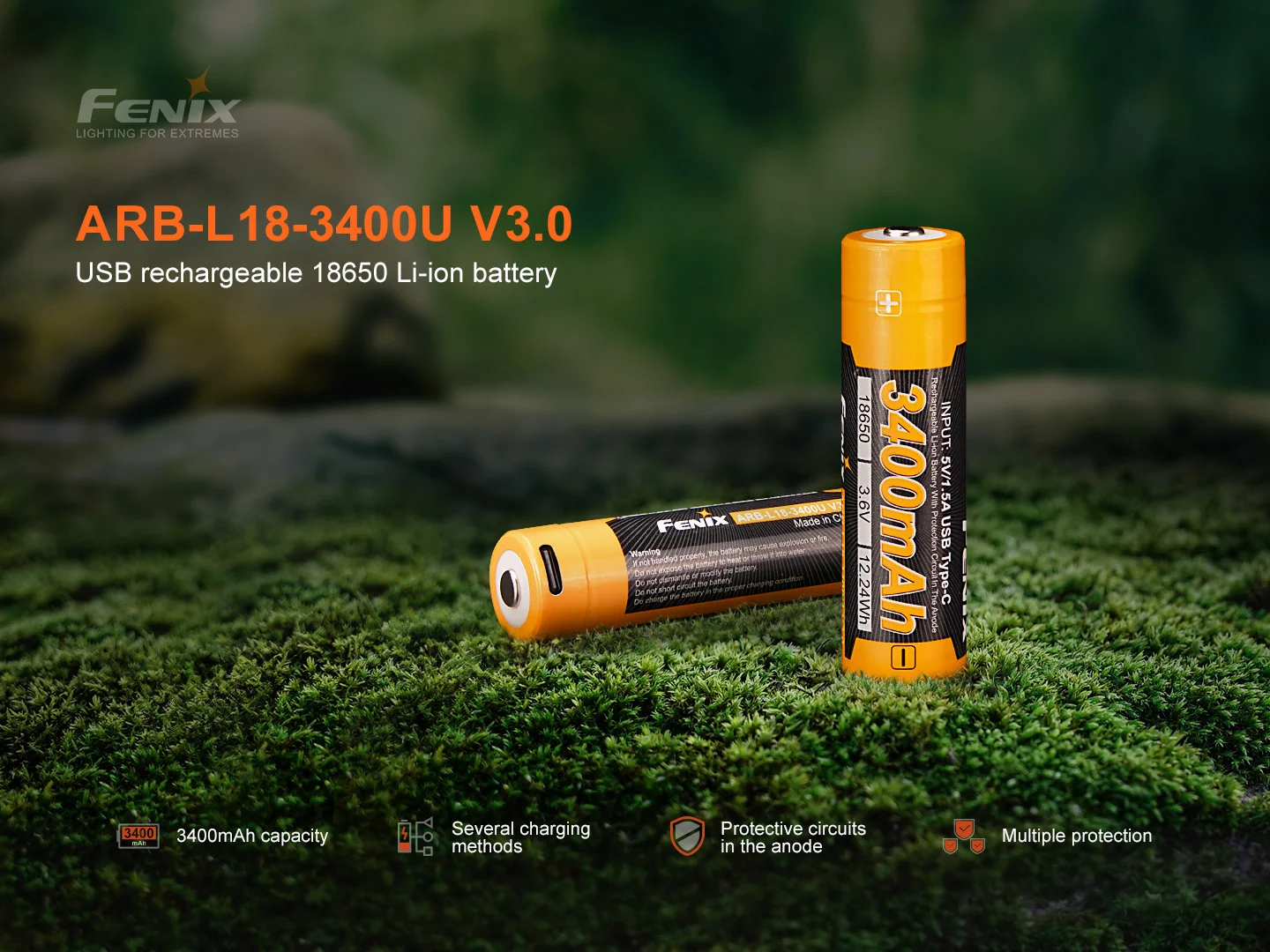 Fenix 18650 3.6V 3400mAh Li-ion USB Rechargeable Battery (ARB-L18-3400U V3.0)
