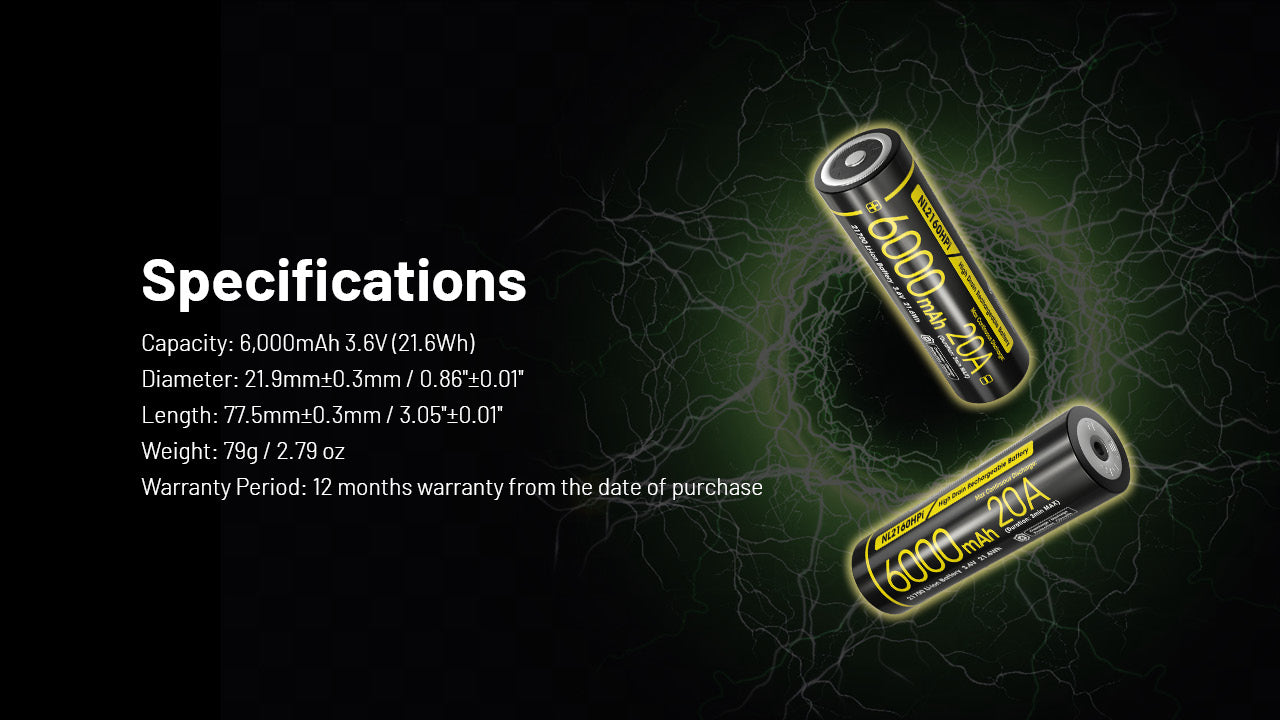 Nitecore 21700 6000mah 20A 3.6V Rechargeable Li-ion battery NL2160HPI