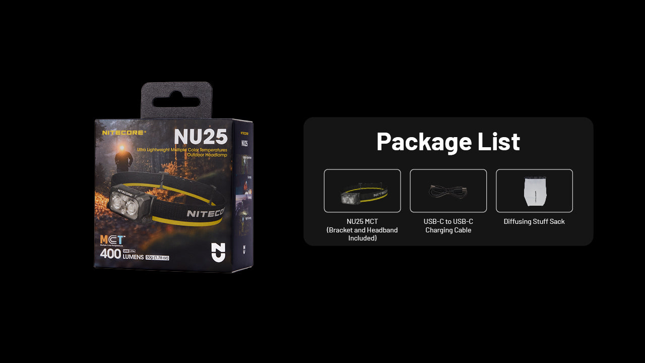 Nitecore NU25 MCT UHE LEDs 400L Multiple Colour Temperatures Rechargeable Headlamp