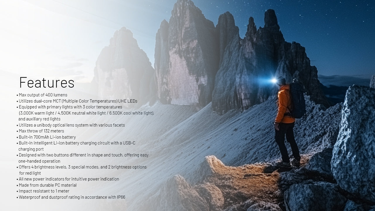 Nitecore NU25 MCT UL UHE LEDs 400L Ultra Lightweight Multiple Colour Temperatures Rechargeable Headlamp