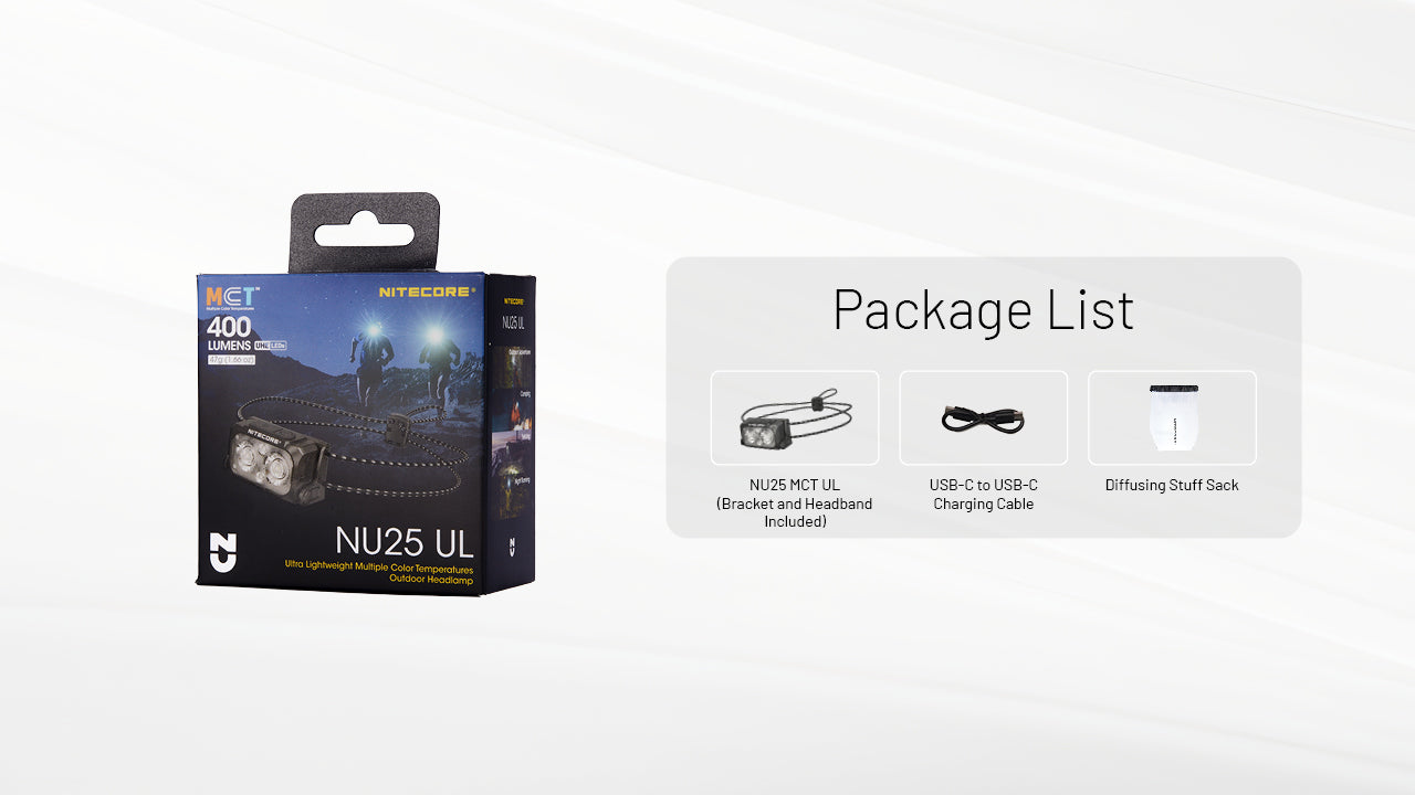 Nitecore NU25 MCT UL UHE LEDs 400L Ultra Lightweight Multiple Colour Temperatures Rechargeable Headlamp