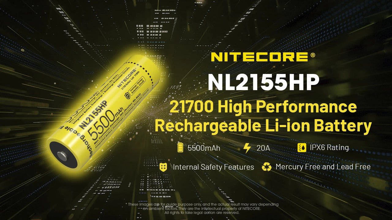 Nitecore 21700 5500mAh 20A 3.6V Rechargeable Protected Li-ion Battery NL2155HP