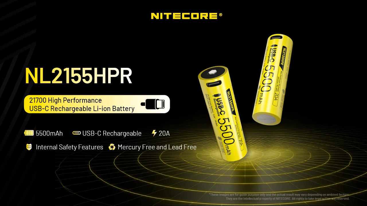 Nitecore 21700 5500mAh 20A 3.6V USB-C Rechargeable Li-ion Battery NL2155HPR