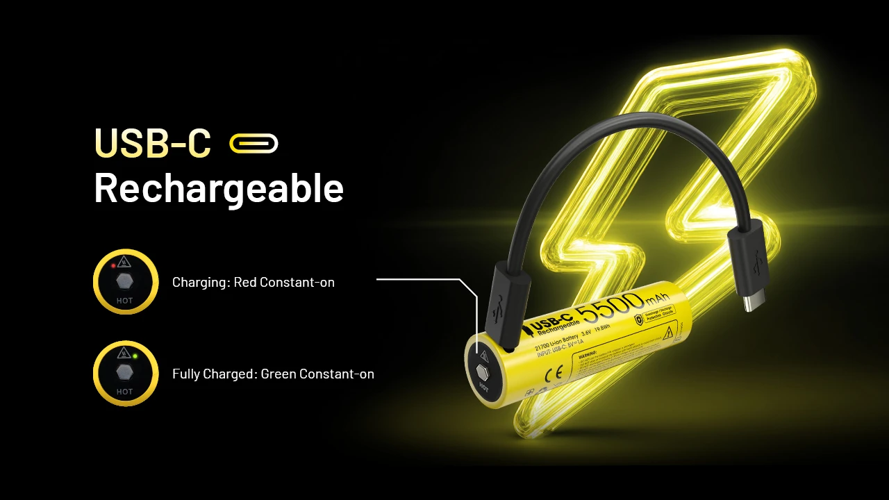 Nitecore 21700 5500mAh 20A 3.6V USB-C Rechargeable Li-ion Battery NL2155HPR