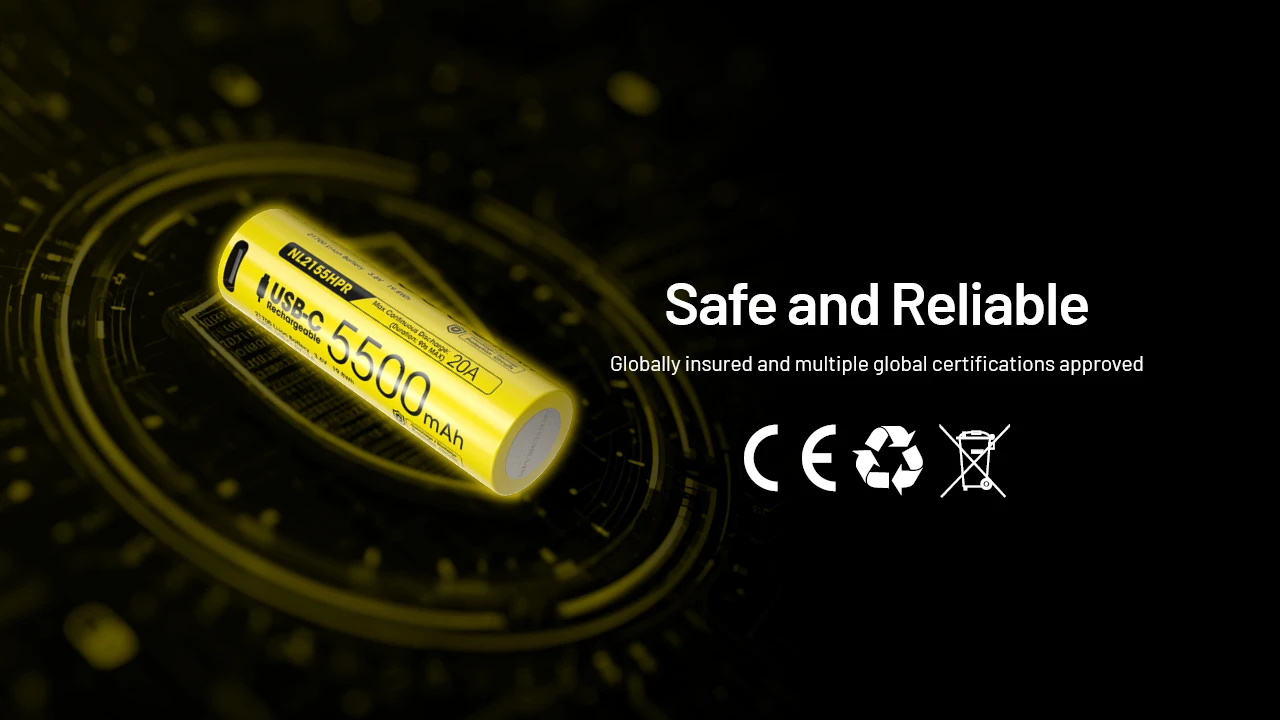 Nitecore 21700 5500mAh 20A 3.6V USB-C Rechargeable Li-ion Battery NL2155HPR