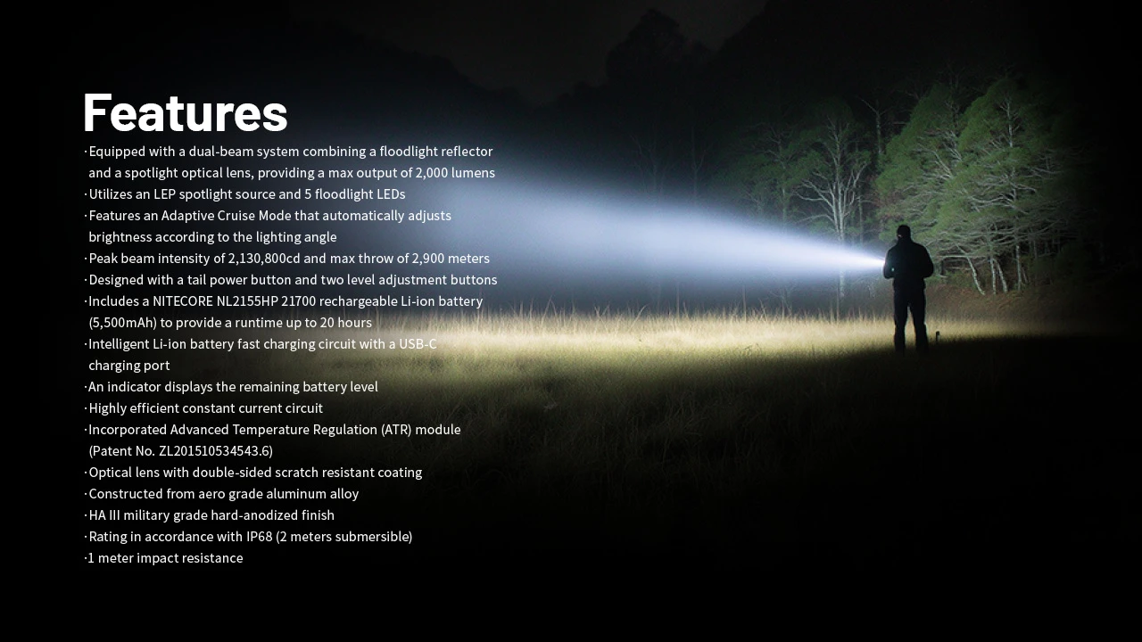 Nitecore P40 Ultra-Long Throw 2.9km LEP + Floodlight 2000L Flashligh