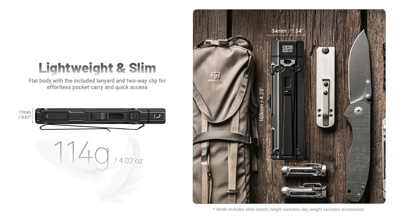 Nitecore EDC09 MCT UHE LED 1600L High CRI Three Color Temperatures Adjustable Angle EDC Flashlight