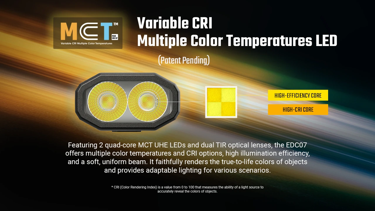 Nitecore EDC07 MCT UHE LED 1500L High CRI Three Color Temperatures EDC Flashlight