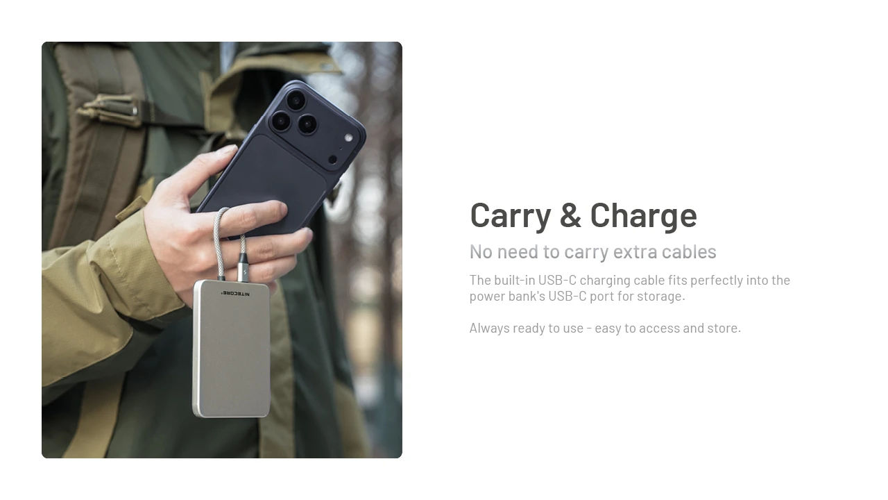 Nitecore Pocket 5 Magnetic Built-in USB-C Cable Pocket Power Bank